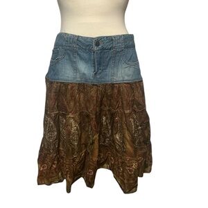 Younique Denim and Brown A-Line Skirt Vintage Size 7